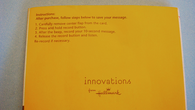Hallmark Innovations Voice Recorder Card - Back Top