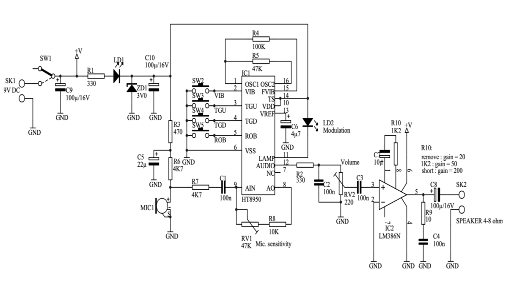 voice changing circuit with ht8950 integrated circuit